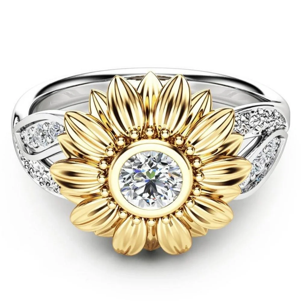 *NEW Yellow&White Gold Diamond Sunflower Ring
